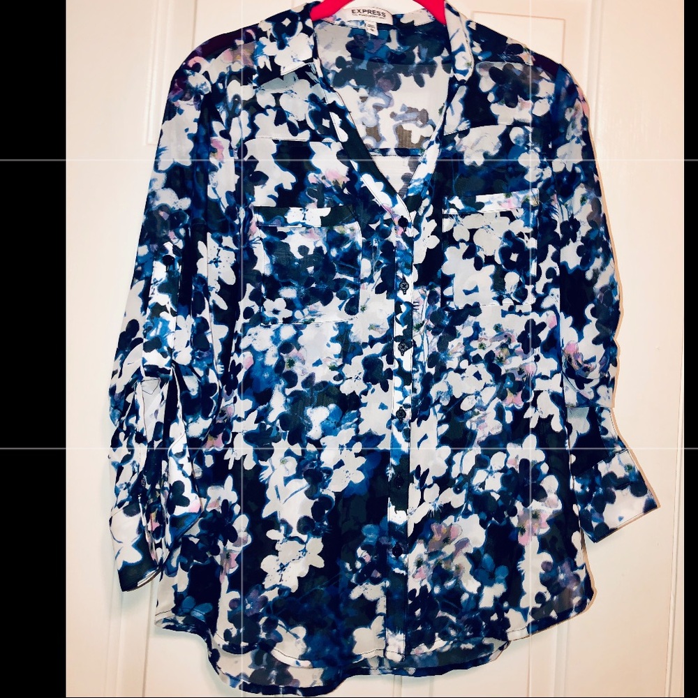 Express portofino top blue watercolor floral XS